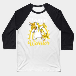 Im A Warrior Childhood Cancer Awareness Gold Ribbon Unicorn Baseball T-Shirt